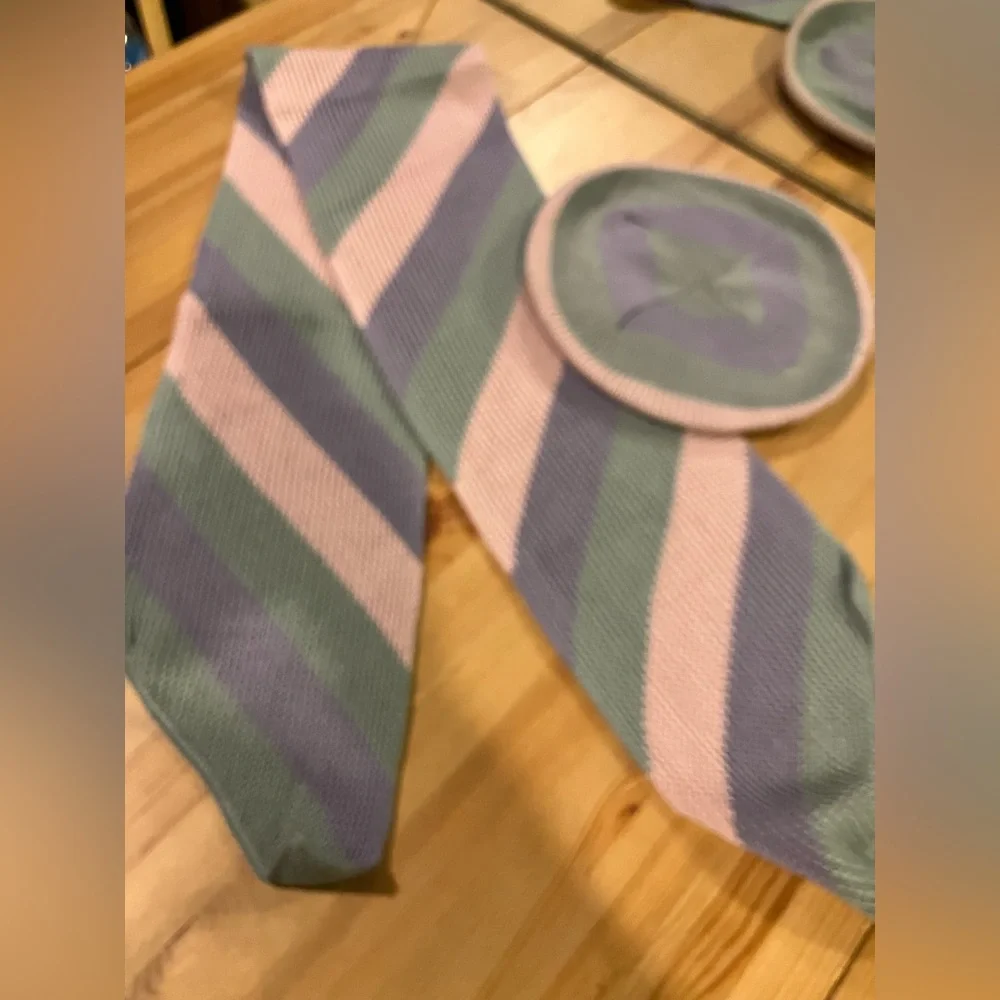 NWT Bonjour Beret Hat & Matching Striped Knit Scarf Set Purple, Pink & Grey